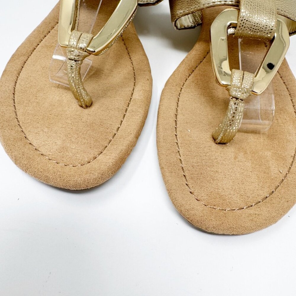 Alfani Womens Tan & Gold Embossed Vegan Leather Slip on Wedge Sandal Size 9.5 - Picture 5 of 11